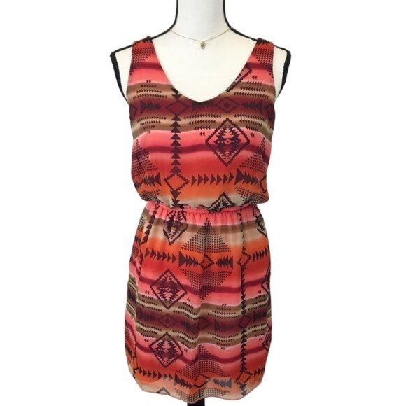 Sweet Storm Womens Aztec Print Strapy Back Fit & Flare Mini Tank Dress Size M - Picture 2 of 8